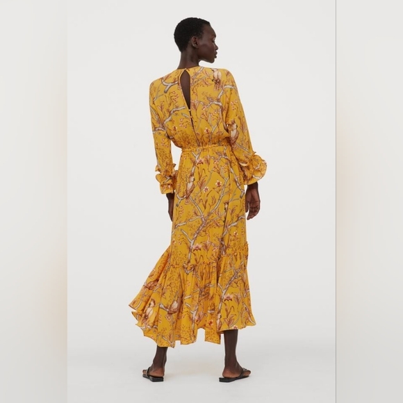 Johanna Ortiz x H&M Yellow Floral Tiered Ruffle Maxi Dress Size M Boho Botanical - Picture 3 of 12